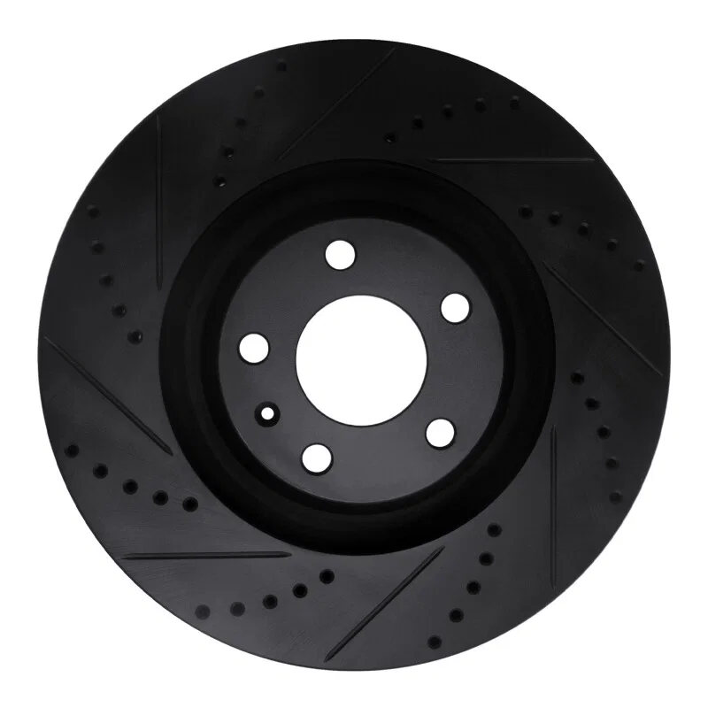 R1 Concepts 633-73038L, R1 05-11 Audi A6 Quattro Front Left Drilled & Slotted Black Brake Rotor