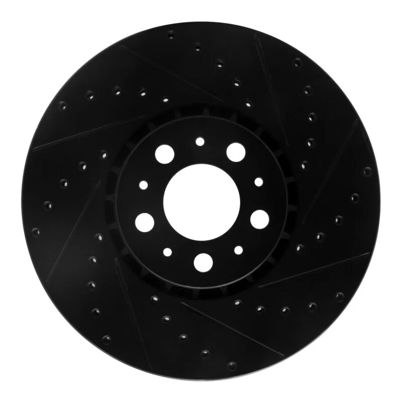 R1 Concepts 633-27045R, R1 03-14 Volvo XC90 Front Right Drilled & Slotted Black Brake Rotor