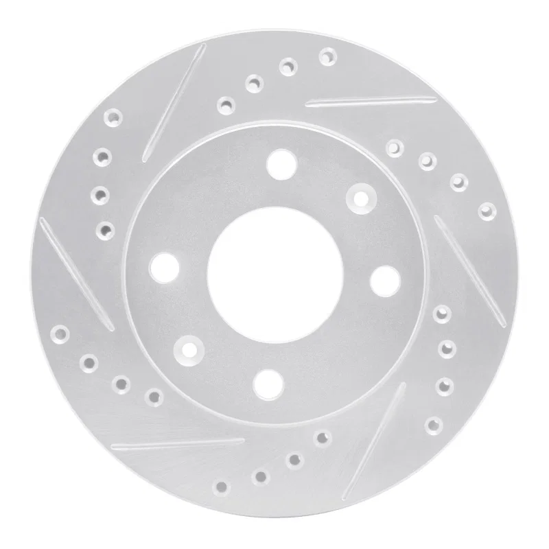 R1 Concepts 631-59003L, R1 83-87 Honda Prelude Front Left Drilled & Slotted Silver Brake Rotor