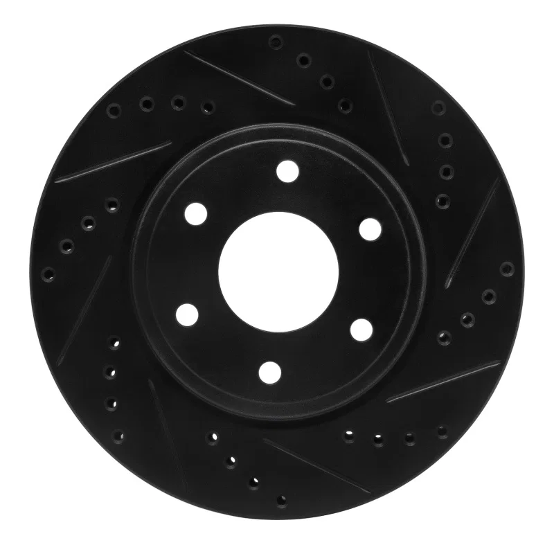 R1 Concepts 633-67095R, R1 05-21 Nissan Frontier Front Right Drilled & Slotted Black Brake Rotor