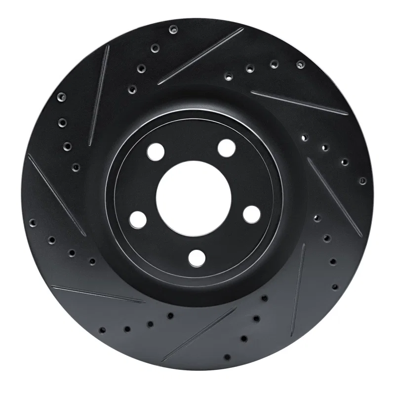 R1 Concepts 633-54294L, R1 15-25 Ford Mustang Front Left Drilled & Slotted Black Brake Rotor