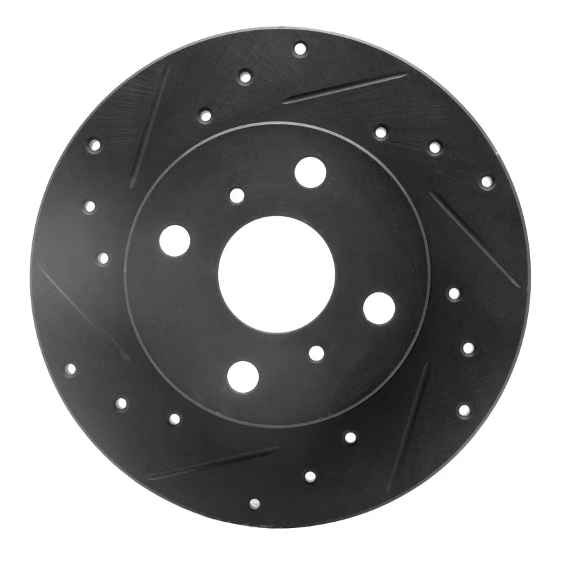 R1 Concepts 633-76022L, R1 84-88 Chevrolet Nova Front Left Drilled & Slotted Black Brake Rotor