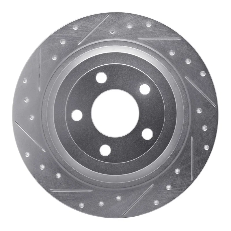 R1 Concepts 631-54076L, R1 15-23 Ford Mustang Rear Left Drilled & Slotted Silver Brake Rotor