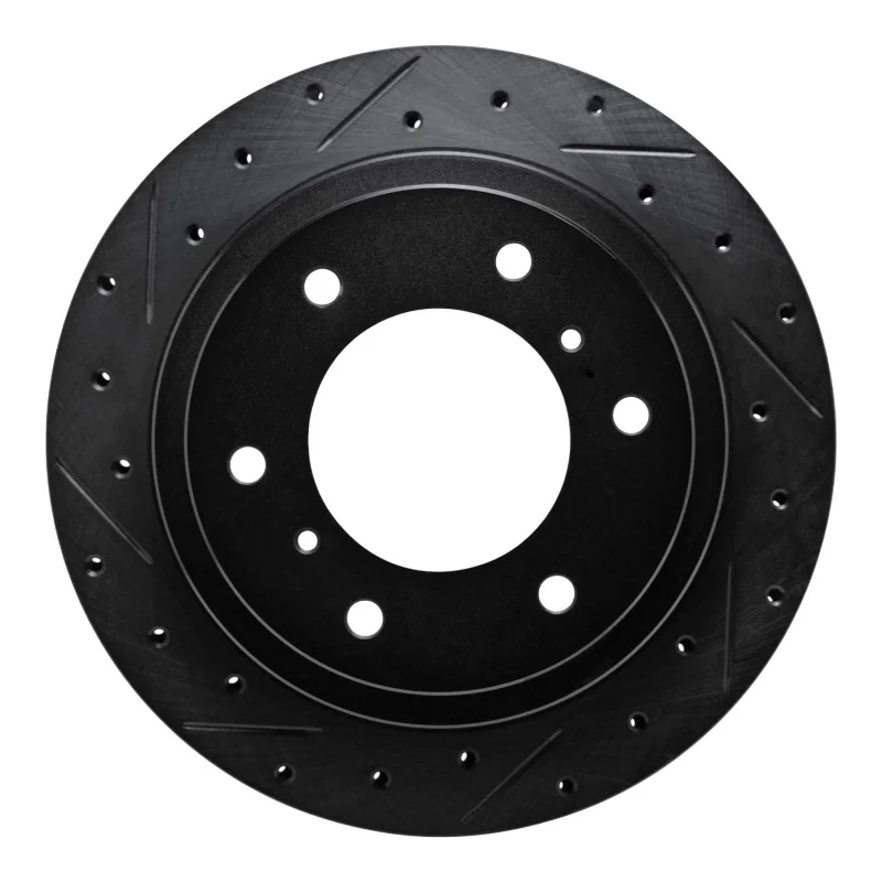 R1 Concepts 633-72058L, R1 00-06 Mitsubishi Montero Rear Left Drilled & Slotted Black Brake Rotor