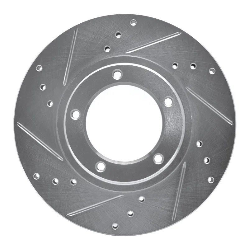 R1 Concepts 631-76120L, R1 95-04 Toyota Tacoma Front Left Drilled & Slotted Silver Brake Rotor
