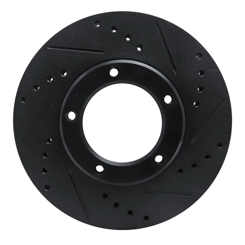 R1 Concepts 633-76096R, R1 84-95 Toyota Pickup Front Right Drilled & Slotted Black Brake Rotor