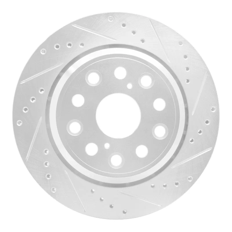 R1 Concepts 631-75018R, R1 07-17 Lexus LS460 Rear Right Drilled & Slotted Silver Brake Rotor