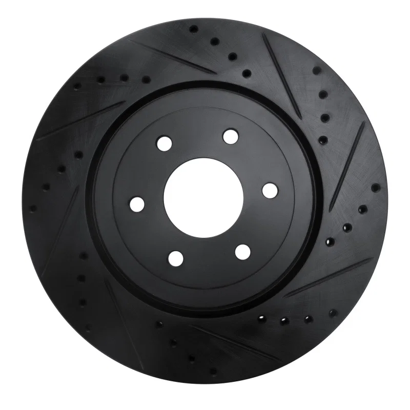 R1 Concepts 633-67099R, R1 08-11 Nissan Pathfinder Front Right Drilled & Slotted Black Brake Rotor