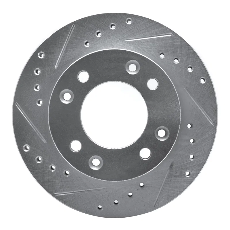 R1 Concepts 631-80012L, R1 86-88 Mazda RX-7 Front Left Drilled & Slotted Silver Brake Rotor