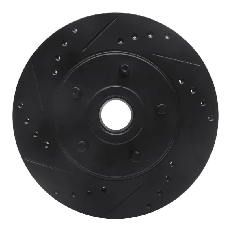 R1 Concepts 633-55000L, R1 87-92 Lincoln Mark VII Front Left Drilled & Slotted Black Brake Rotor