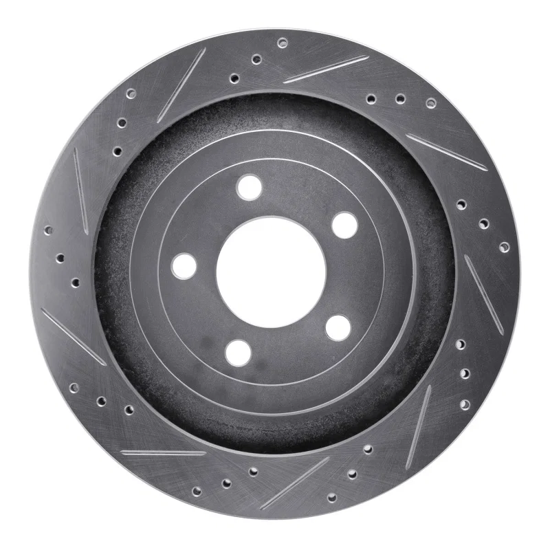 R1 Concepts 631-54074L, R1 15-23 Ford Mustang Rear Left Drilled & Slotted Silver Brake Rotor