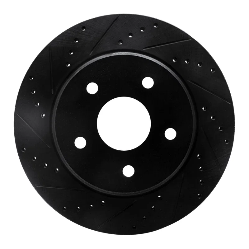 R1 Concepts 633-42011L, R1 08-12 Jeep J8 Front Left Drilled & Slotted Black Brake Rotor