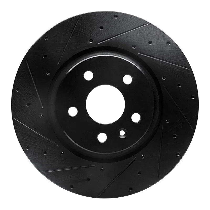 R1 Concepts 633-26001L, R1 12-21 Tesla Model S Front Left Drilled & Slotted Black Brake Rotor