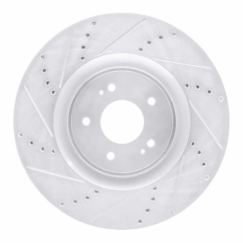 R1 Concepts 631-72043L, R1 08-15 Mitsubishi Lancer Front Left Drilled & Slotted Silver Brake Rotor