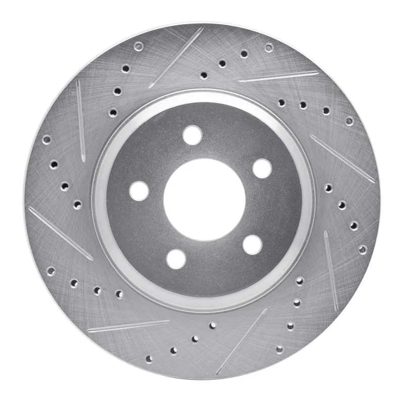 R1 Concepts 631-54057L, R1 05-14 Ford Mustang Front Left Drilled & Slotted Silver Brake Rotor