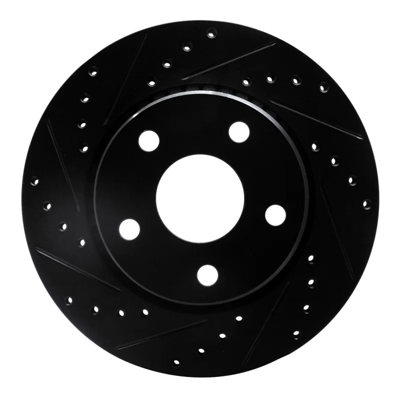 R1 Concepts 633-42030L, R1 07-18 Jeep Wrangler Front Left Drilled & Slotted Black Brake Rotor