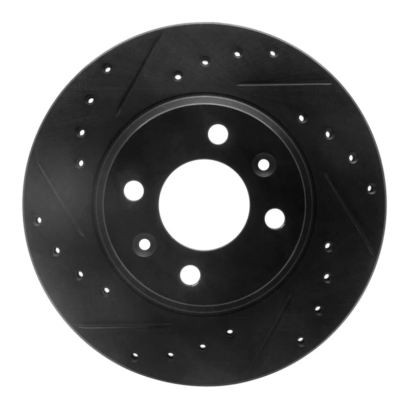 R1 Concepts 633-65005L, R1 87-93 Saab 9000 Front Left Drilled & Slotted Black Brake Rotor