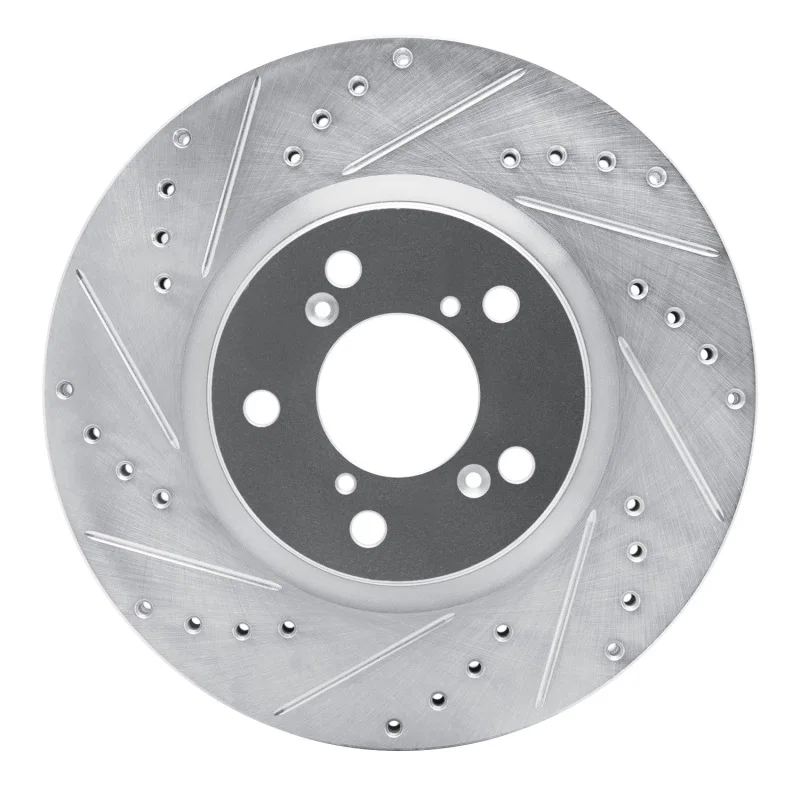 R1 Concepts 631-59051L, R1 06-14 Honda Ridgeline Front Left Drilled & Slotted Silver Brake Rotor