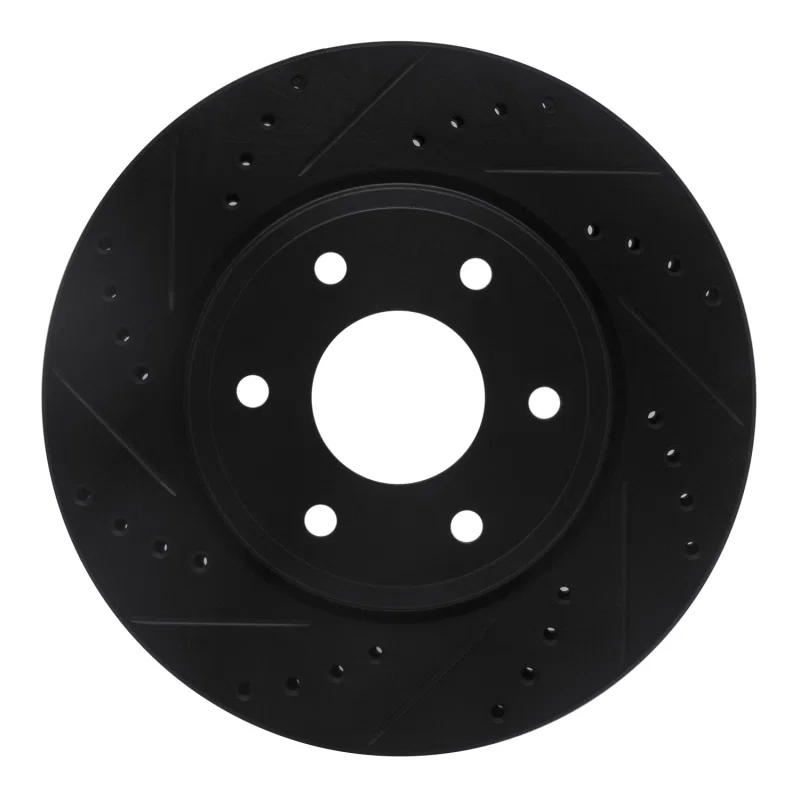 R1 Concepts 633-67095L, R1 05-21 Nissan Frontier Front Left Drilled & Slotted Black Brake Rotor