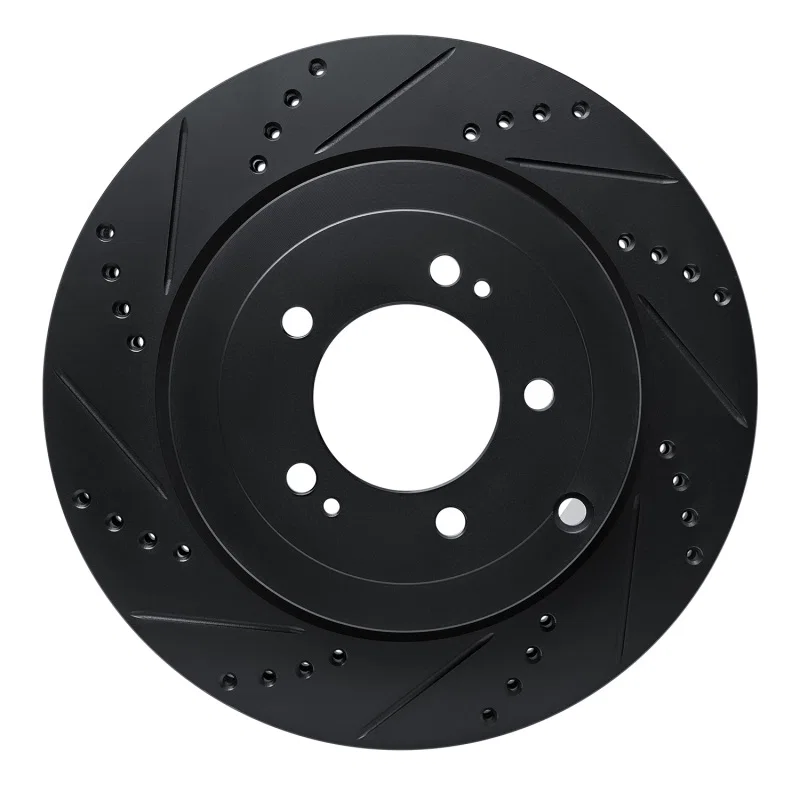 R1 Concepts 633-72042L, R1 08-15 Mitsubishi Lancer Rear Left Drilled & Slotted Black Brake Rotor
