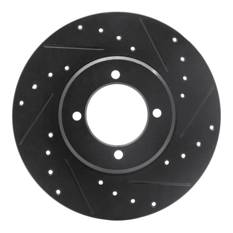 R1 Concepts 633-76009R, R1 72-82 Toyota CORONA Front Right Drilled & Slotted Black Brake Rotor