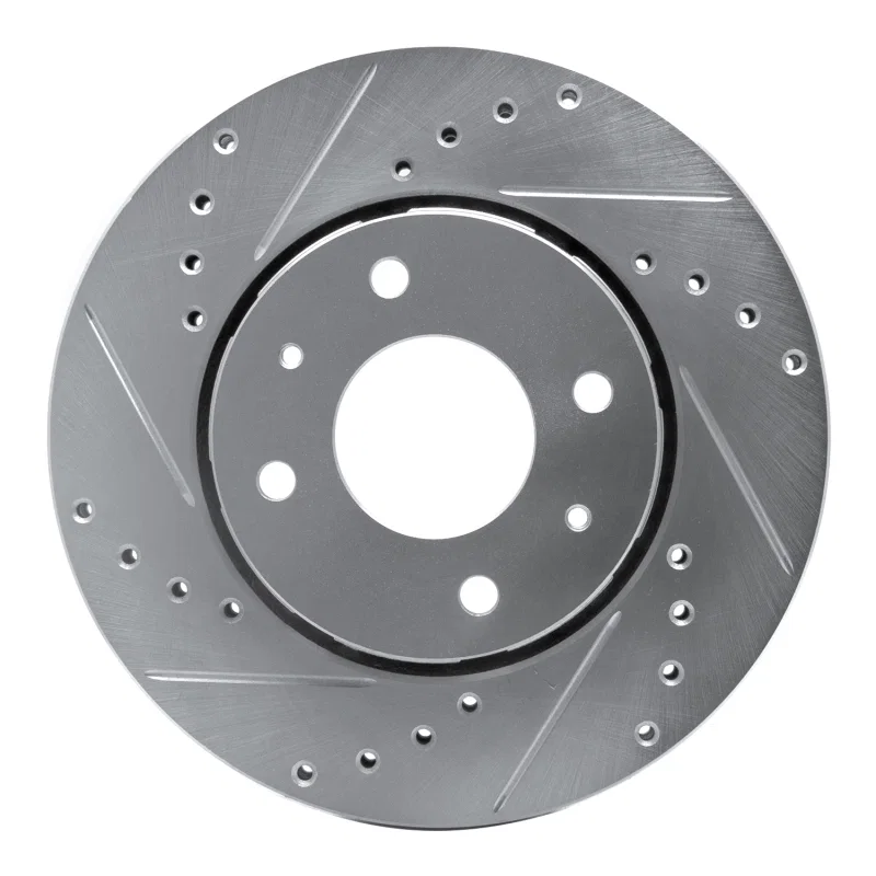 R1 Concepts 631-27026L, R1 00-04 Volvo S40 Front Left Drilled & Slotted Silver Brake Rotor