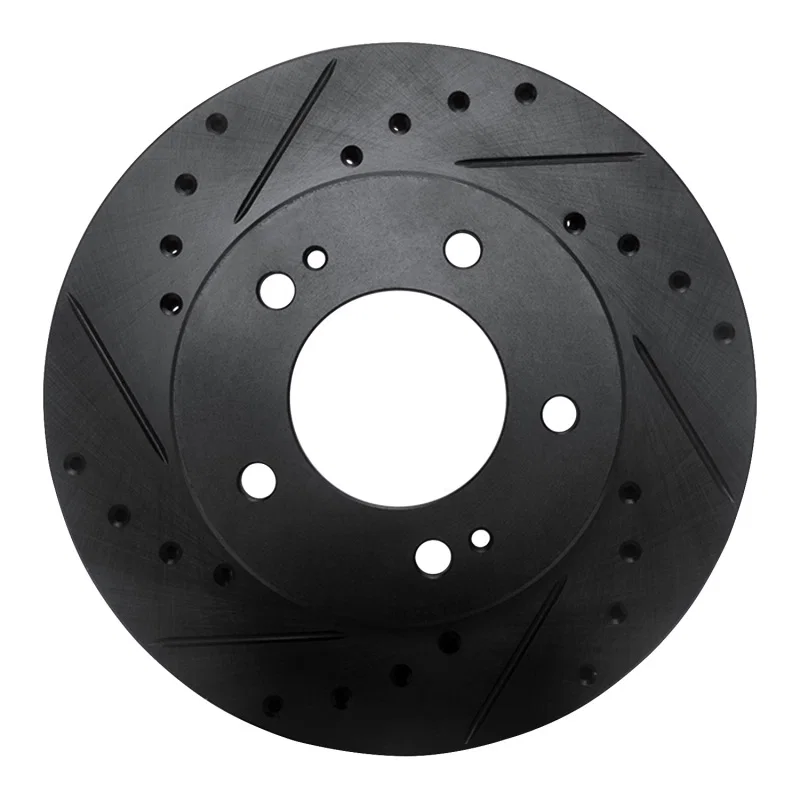 R1 Concepts 633-72004L, R1 83-89 Chrysler Conquest Front Left Drilled & Slotted Black Brake Rotor
