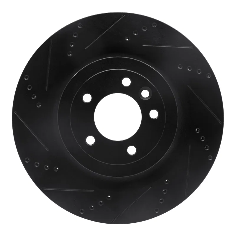 R1 Concepts 633-11023L, R1 2013-2025 Land Rover Defender 110 Rear Left Drilled & Slotted Black Brake Rotor