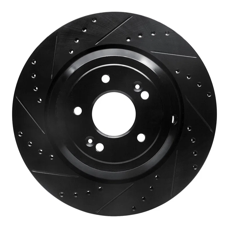 R1 Concepts 633-10002L, R1 17-19 Genesis G90 Rear Left Drilled & Slotted Black Brake Rotor