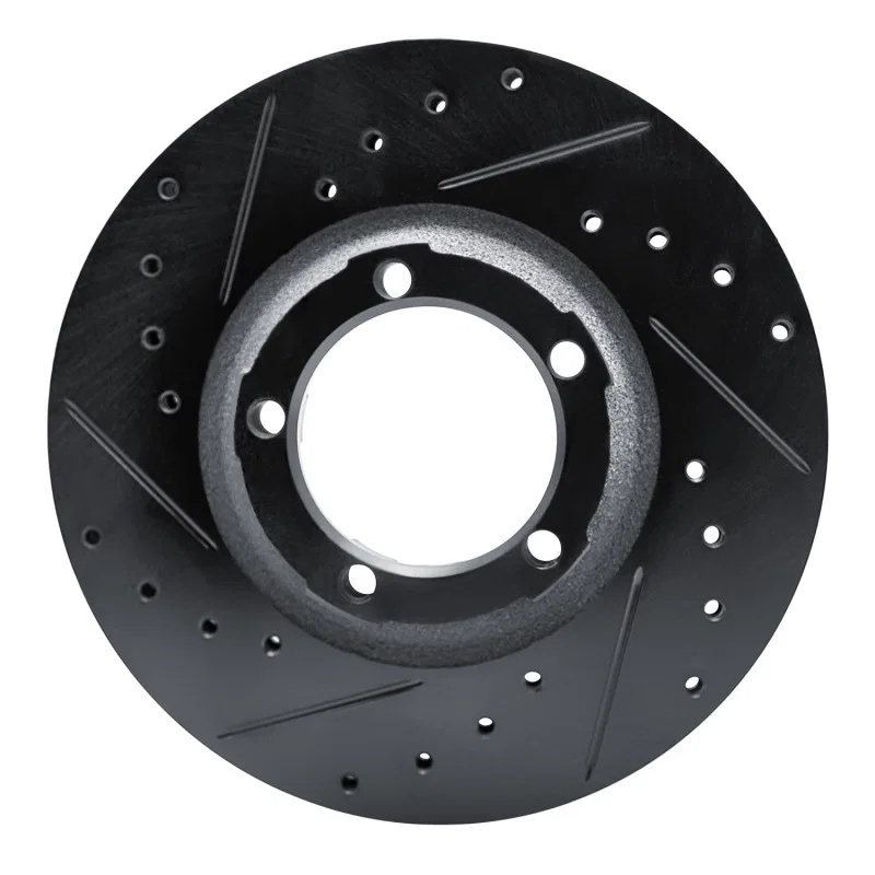 R1 Concepts 633-72050L, R1 87-90 Mitsubishi Van Front Left Drilled & Slotted Black Brake Rotor