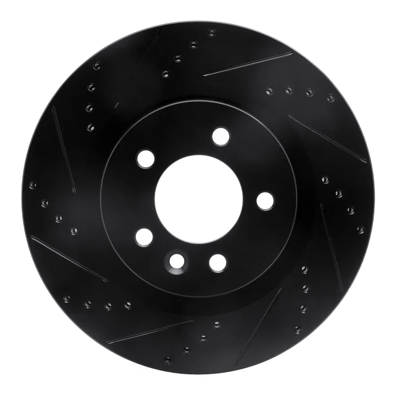 R1 Concepts 633-11009L, R1 05-09 Land Rover LR3 Front Left Drilled & Slotted Black Brake Rotor